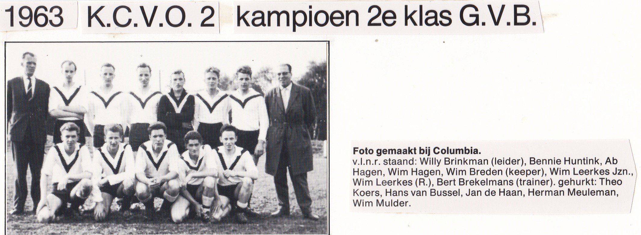 KCVO 2 kampioen 2de klas GVB in 1963