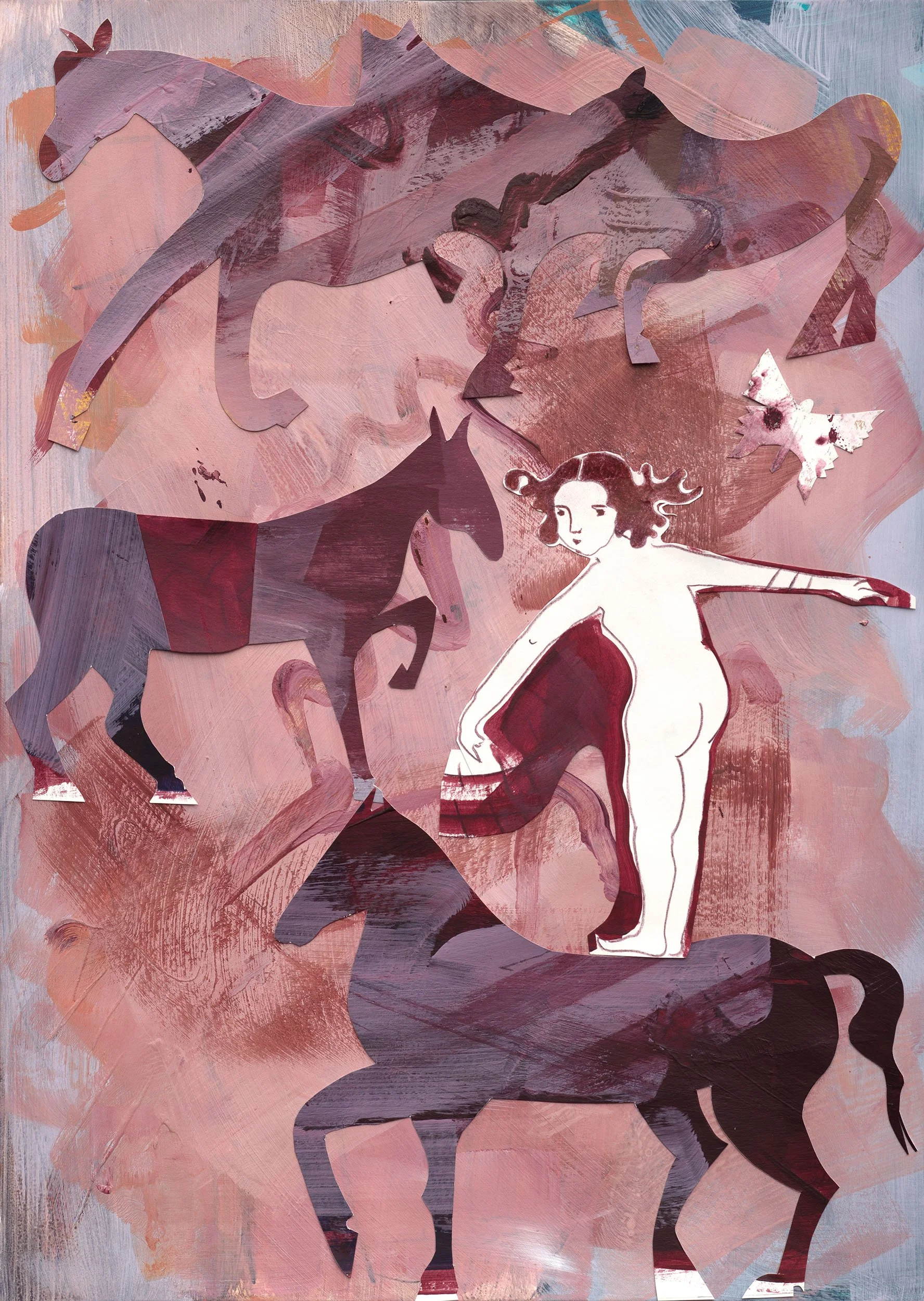 Wild Horses | Acrylic & pencil with collage on paper | 42 x 30cm | 2026
