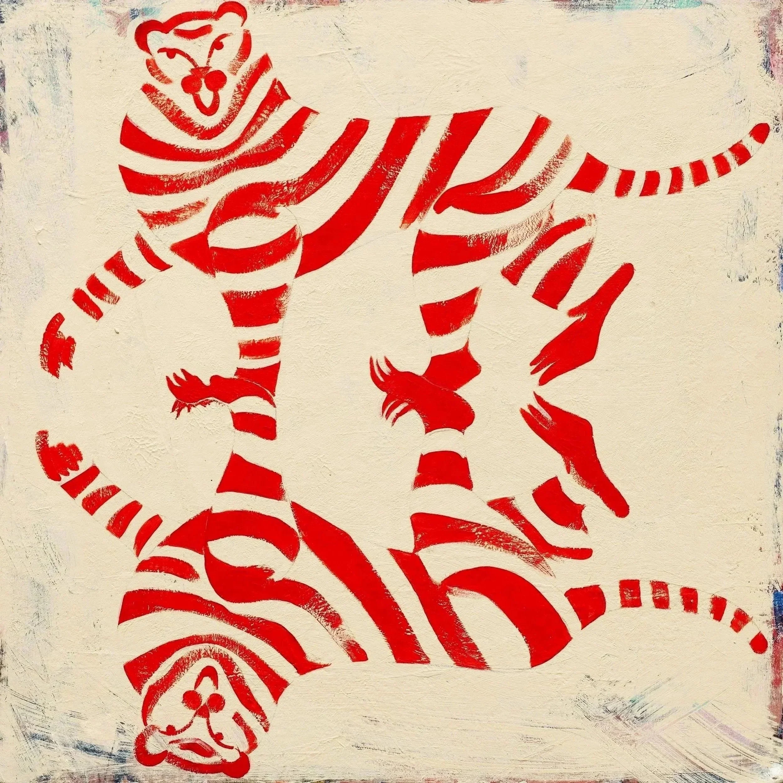 Tiger Tiger | Acrylic and emulsion on board | 42 x 42cm | 2025