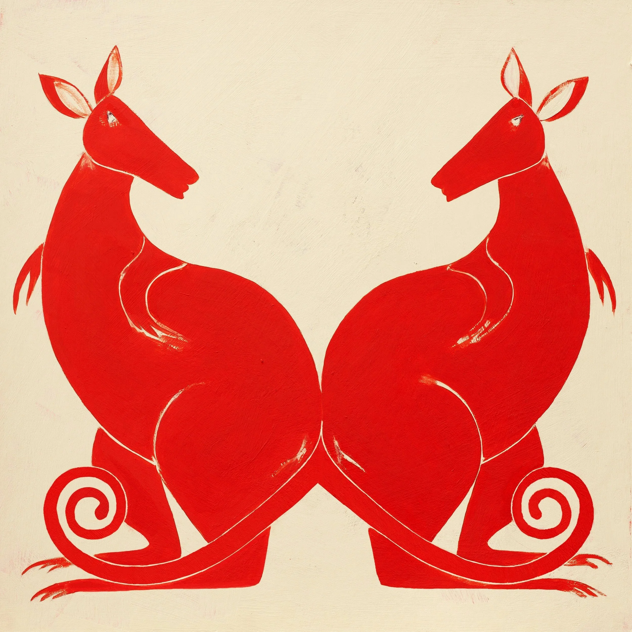 Red Roos | Acrylic and Emulsion on board | 42 x 42cm | 2025