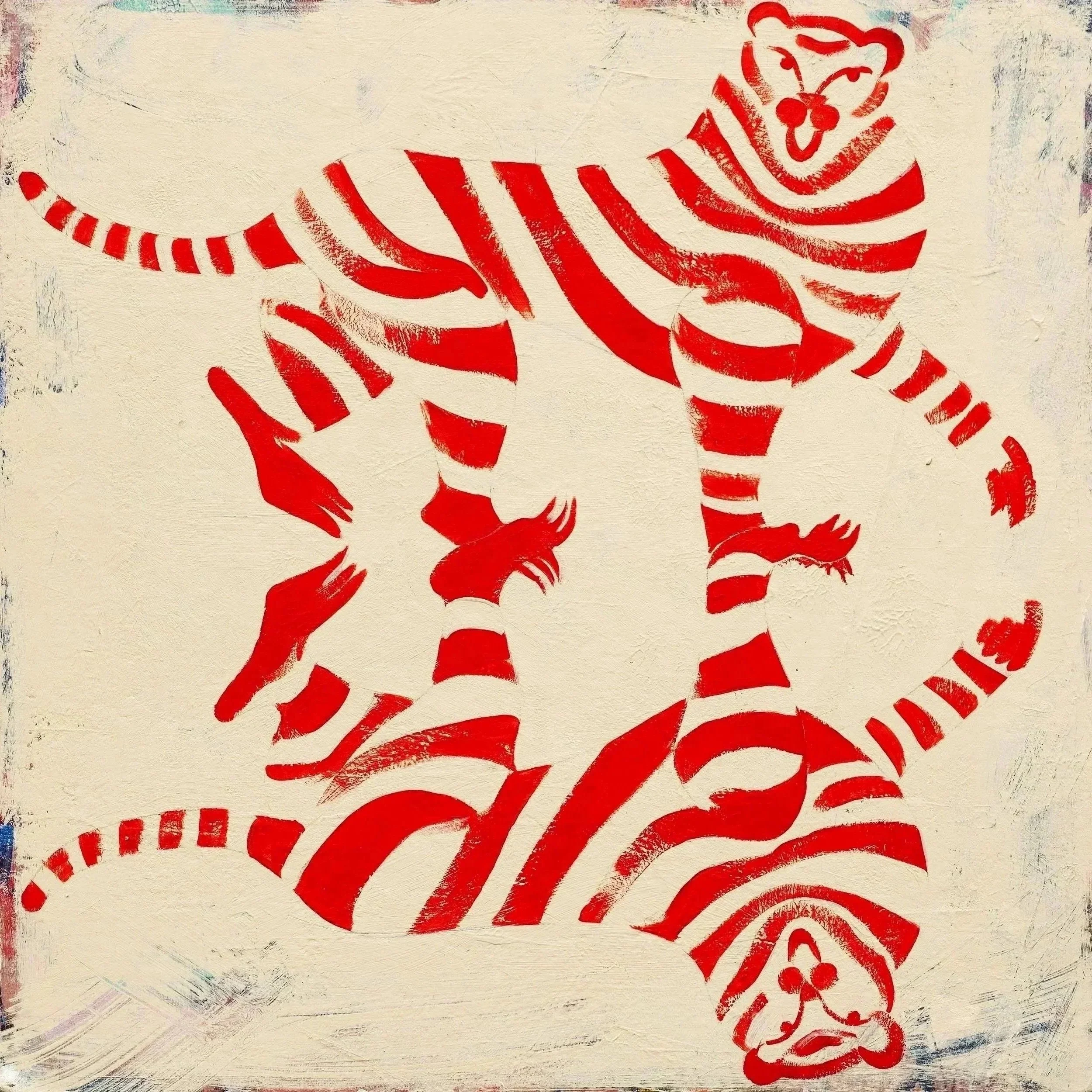 Tiger Tiger | Acrylic and emulsion on board | 42 x 42cm | 2025