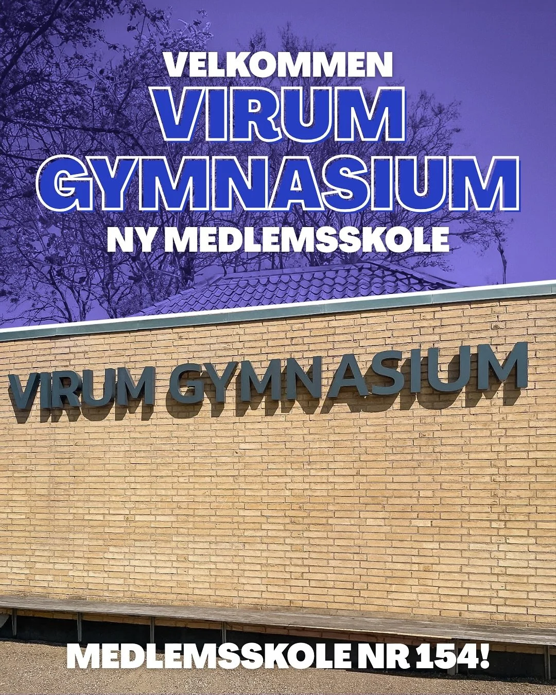 Velkommen til VIRUM GYMNASIUM 🎉
Virum Gymnasium er nu officielt medlemsskole nr. 154 💙

Som medlemsskole bliver I en del af et st&aelig;rkt f&aelig;llesskab af gymnasieelever, der arbejder for bedre vilk&aring;r, mere elevinddragelse og en st&aelig