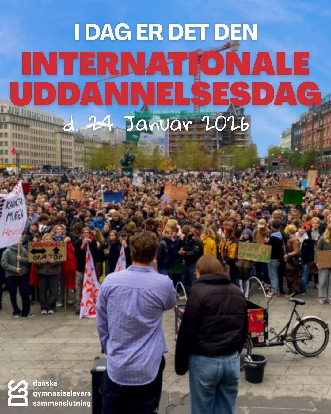 Den 24. januar er det den internationale uddannelsesdag. I DGS k&aelig;mper vi for fri og lige adgang til uddannelse, uanset baggrund!

Udtalelse om international solidaritet:
Hele DGS&rsquo;s eksistensgrundlag bygger bl.a p&aring;, at vi lever i et 