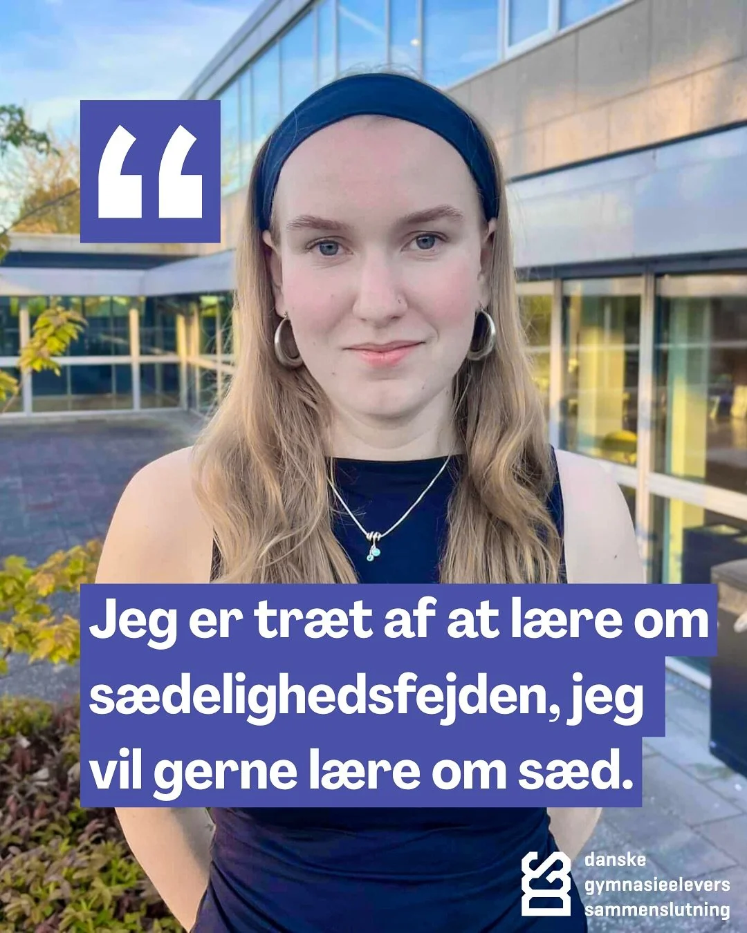 Vores forkvinde Freja Sinclair i Jyllands-Posten:

&ldquo;Jeg er tr&aelig;t af at l&aelig;re om s&aelig;delighedsfejden, jeg vil l&aelig;re om s&aelig;d.&rdquo;

Gymnasier mangler klare krav til seksualundervisning.
Unge fortjener viden om sex, samty