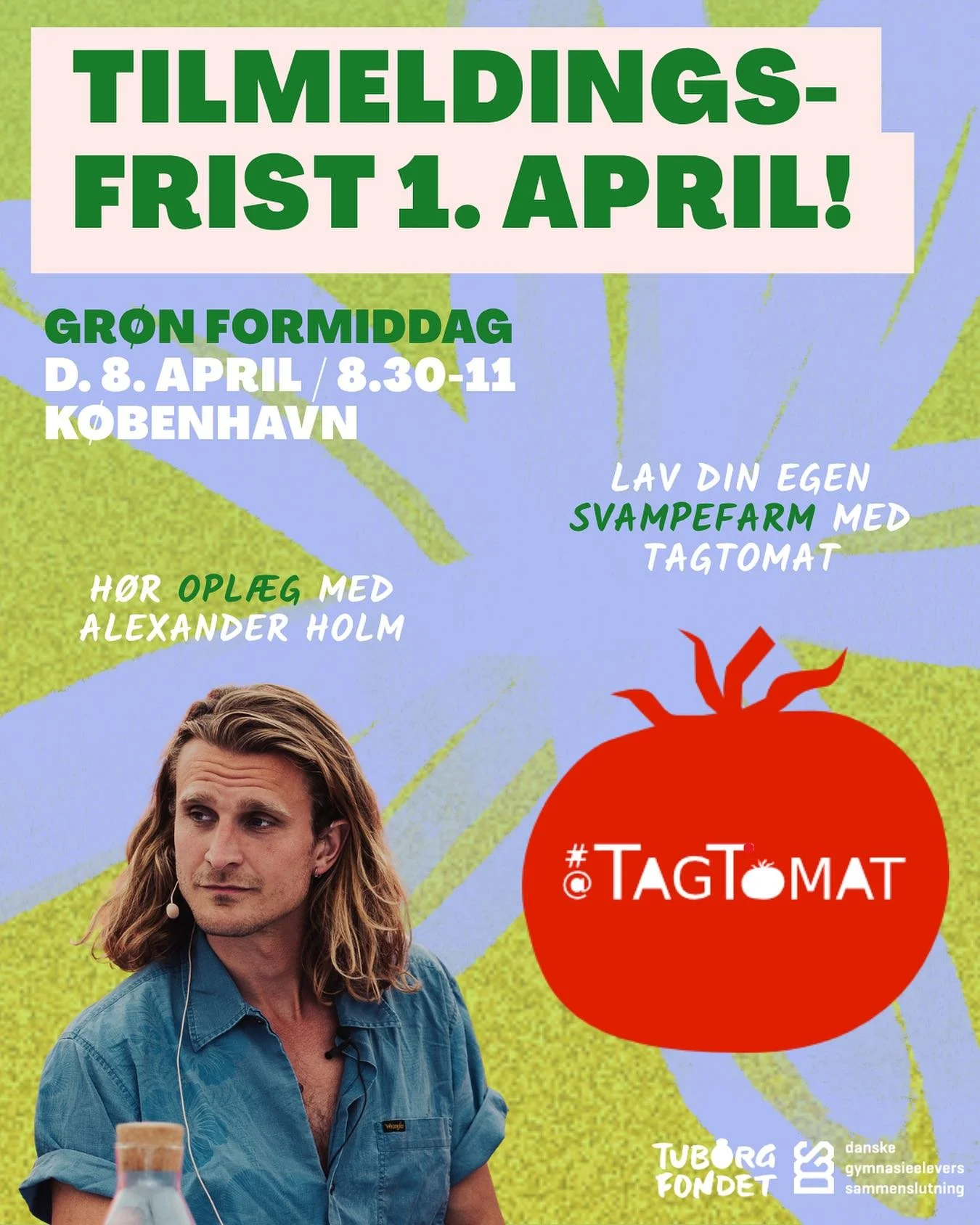 Fristen for at tilmelde sig Gr&oslash;n formiddag er i morgen!🤝☀️

Hvis du ogs&aring; gerne vil h&oslash;re opl&aelig;g med Alexander Holm, l&aelig;re at lave din egen svampefarm med @tagtomat og have en gratis sandwich fra Wedo, s&aring; skal du sk