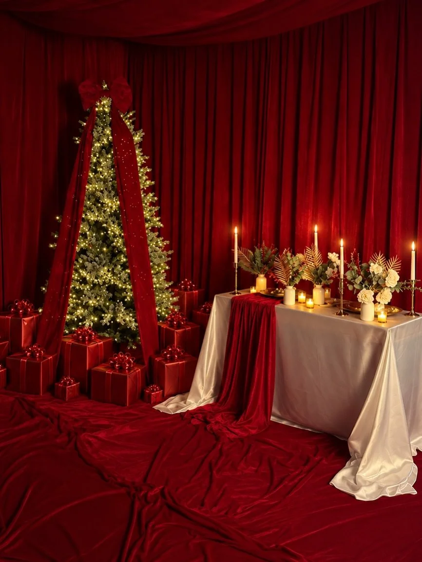 A little Christmas magic at Minimal Studio. 🎄

Rich red velvet, warm candlelight, festive florals and a beautifully dressed Christmas tree.

Our Christmas setup is now available in the studio and will remain in place until early January.

✨ Included