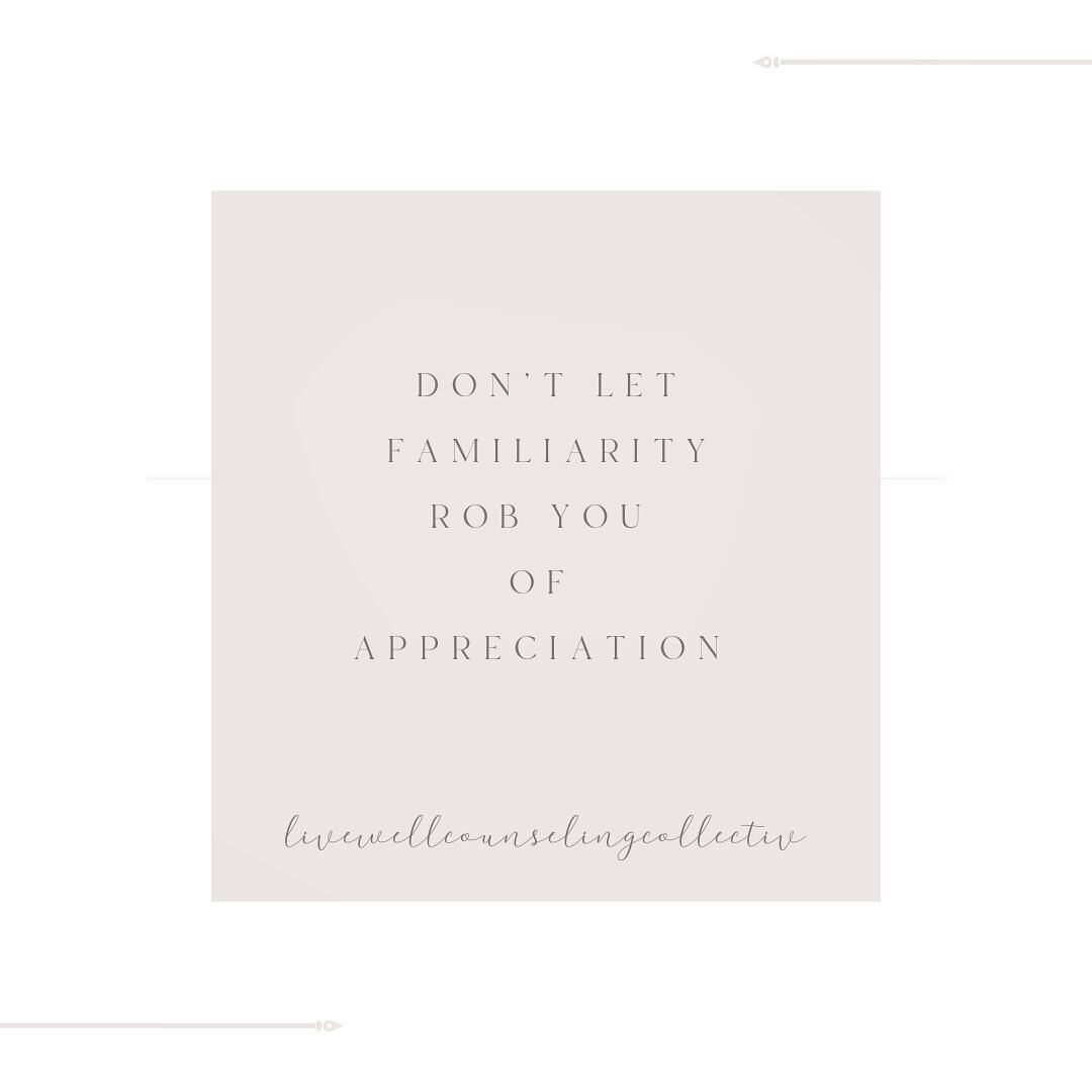 * Don&rsquo;t let familiarity rob you of appreciation* 

Appreciate the little things not just because they turn into the big things but because they provide comfort in the everyday, peace  in the predictable, and joy in the mundane. Trust the feelin