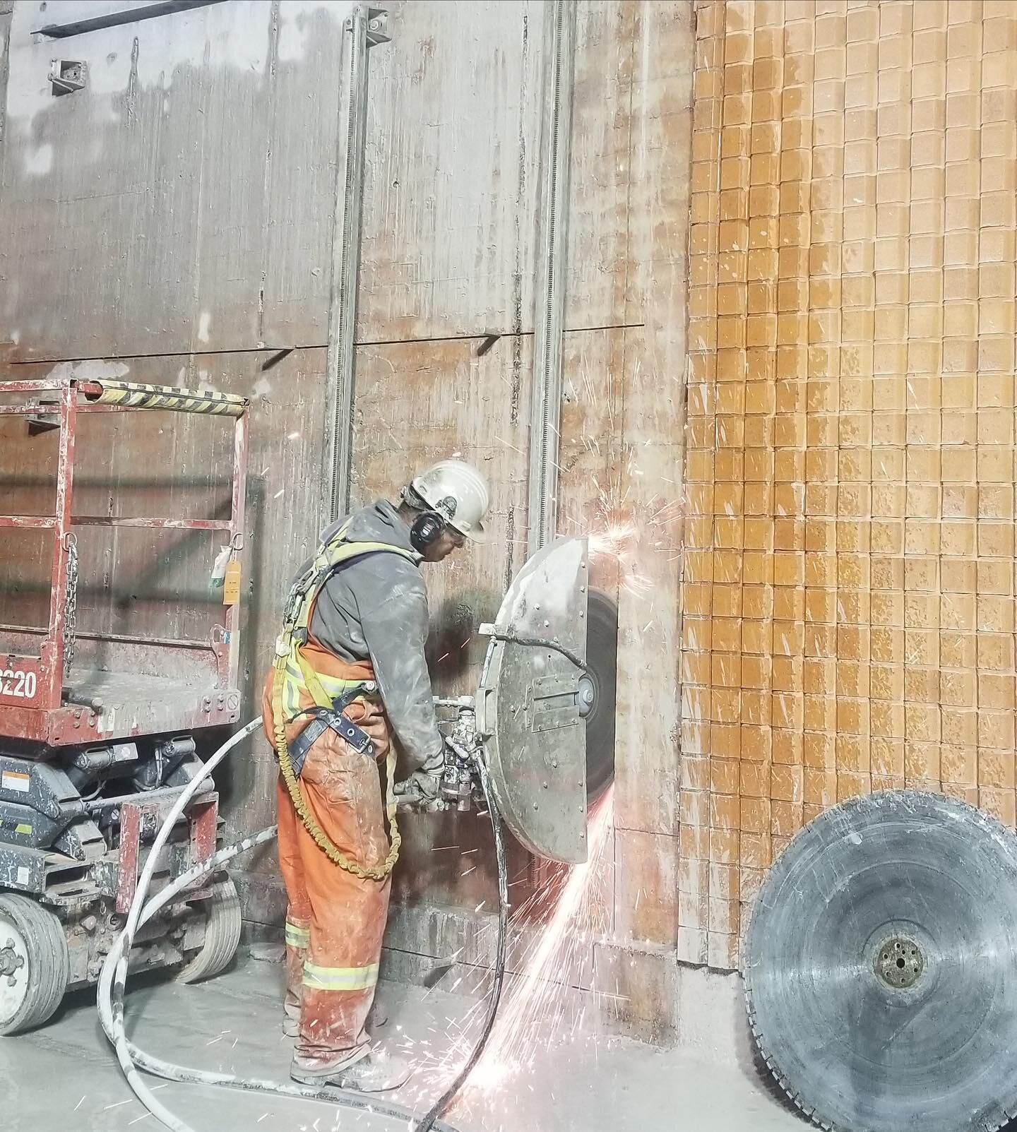 Letting some sparks fly while running rebar for this new door opening #ddcuttingandcoring #wecancutit #runningrebar #concreteopenings