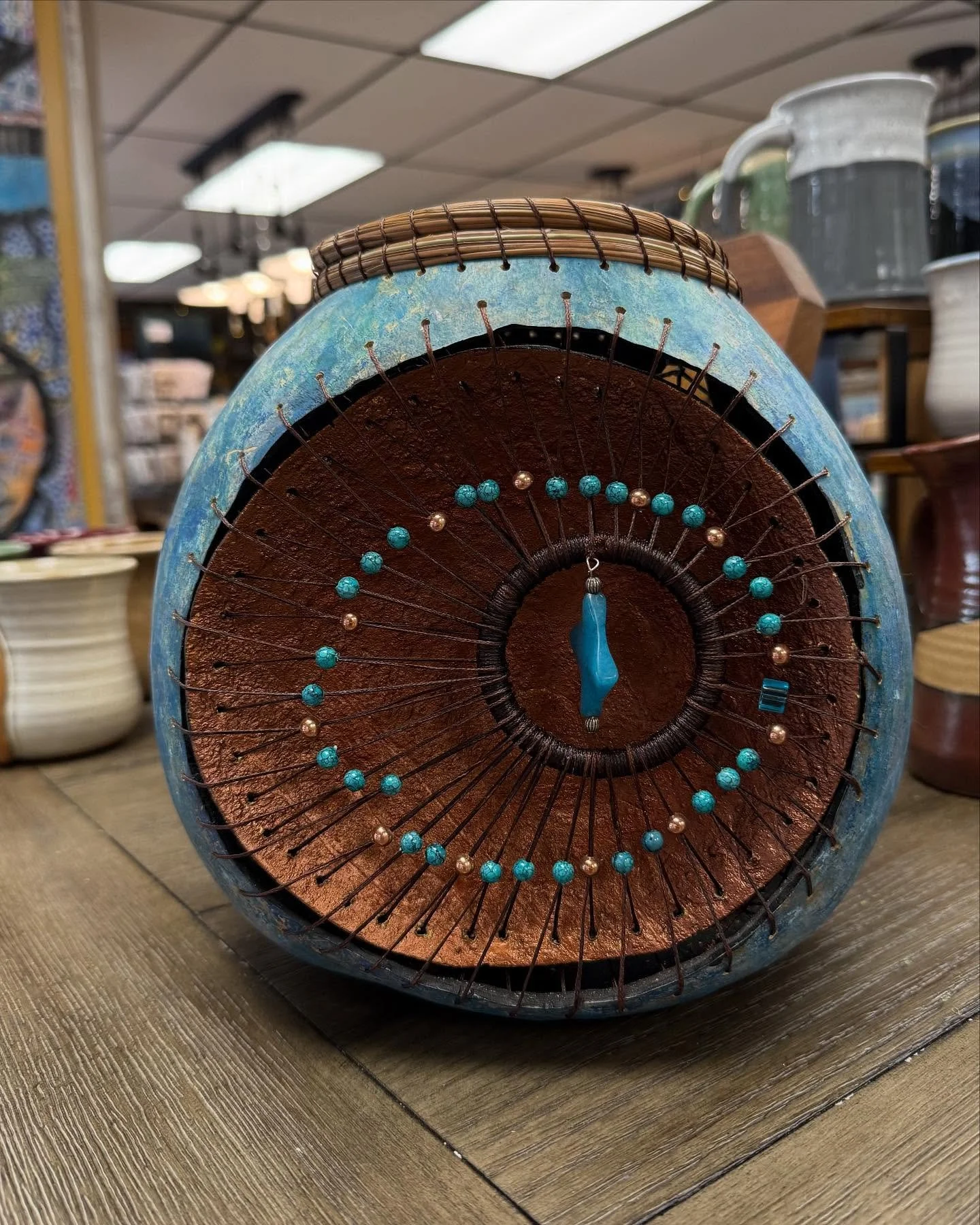 A couple of these gourds sold already this morning, but there are a few left. And @jeremy.marquis.art brought in another painting. Now you&rsquo;re all caught up 😊