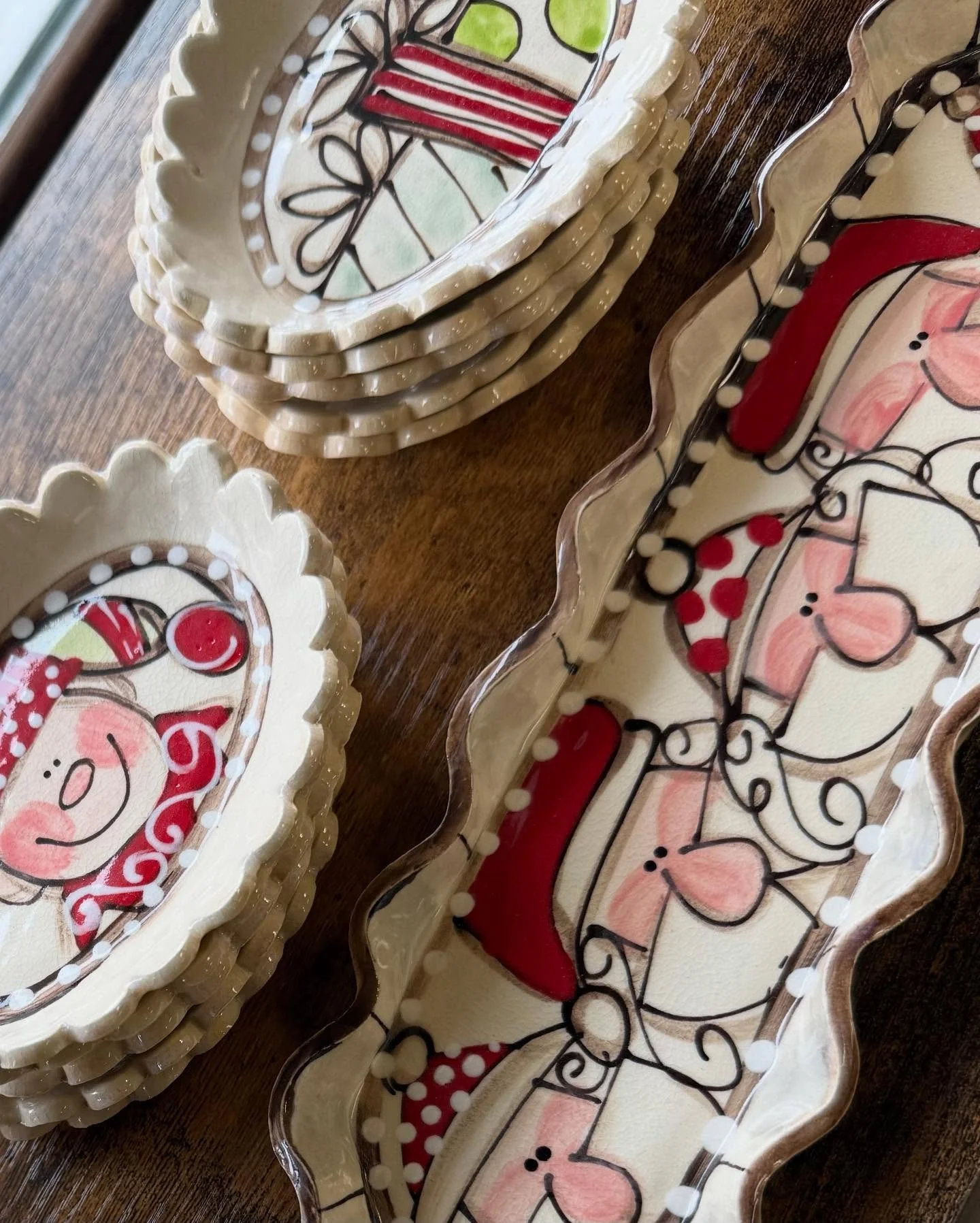 Tree skirts, aprons, art, jewelry and holiday dishes. It&rsquo;s beginning to feel a little Christmasy. 🎄