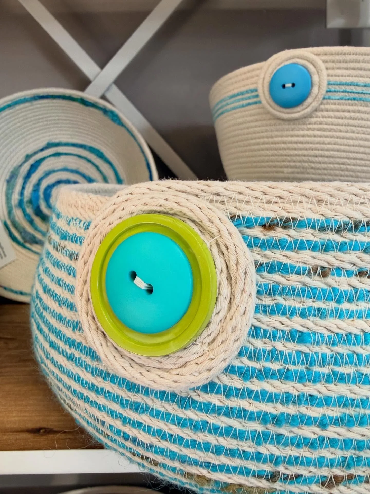 All the way from Cedar Rapids, Gina S. (Aka Bezzie) brought in the most beautiful collection of rope bowls. ￼ I especially love the button accents! This would be a great gift to bring to someone with baked goods nestled inside.