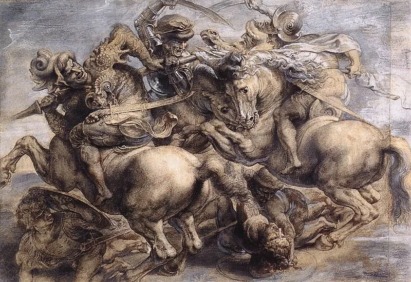 Dipinto storico con cavalieri in battaglia
