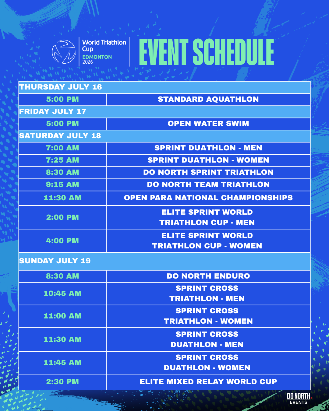 2026 World Triathlon Cup Edmonton Schedule