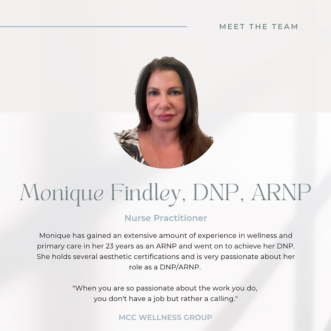 We are so Excited to Introduce You to our Provider: Monique Findley, DNP, APRN! ☀️

Monique is such a Rockstar ⭐️ and we are so Happy to have her as Part of our MCC Family!

Come Visit Her for All your Wellness Needs! ❤️

Schedule your Appointment To