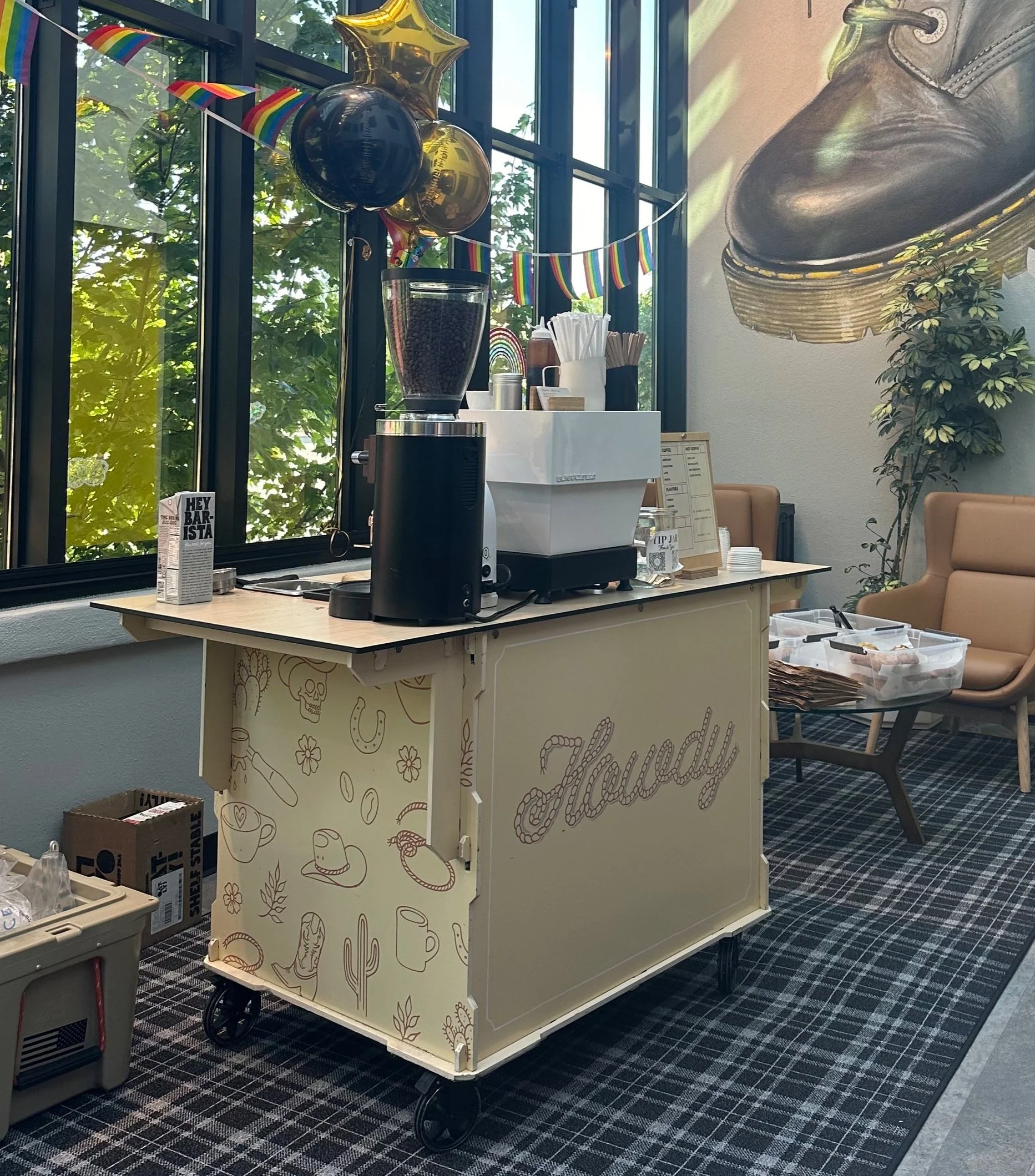 Howdy Coffee mobile espresso bar serving cappuccinos at a Portland wedding reception