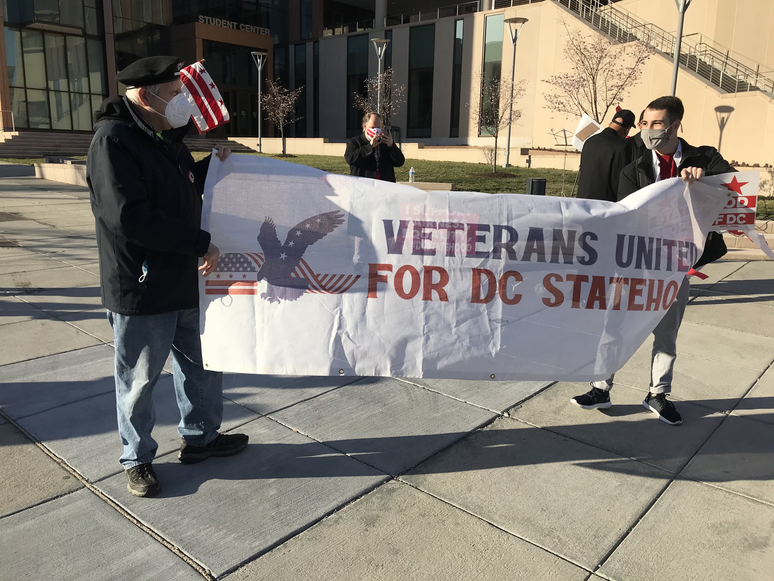 March 22: Veterans United for DC Statehood hold their banner at the first Honk for DC Statehood event of 2021.