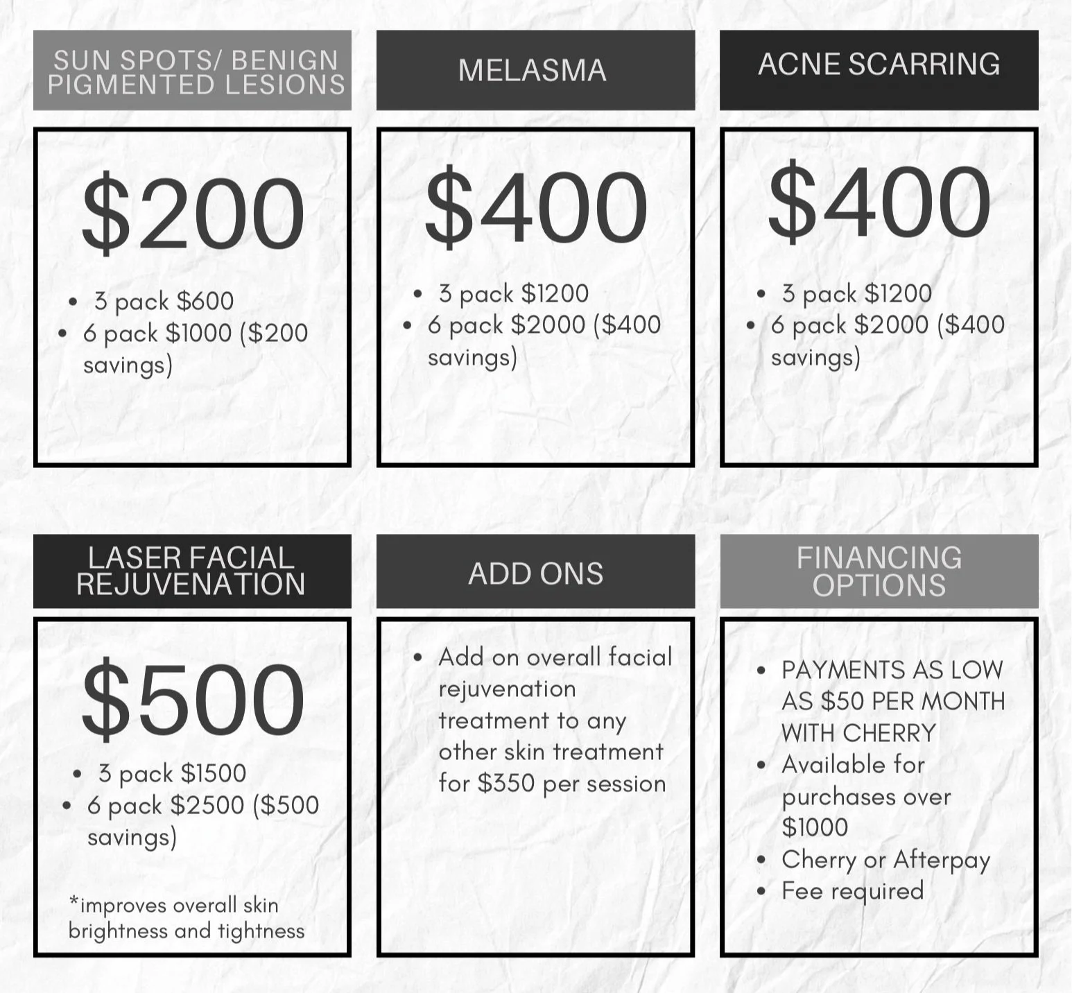 laser skin treatment + rejuvenation pricing