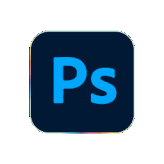 Adobe Photoshop icon with blue 'Ps' logo on a dark background