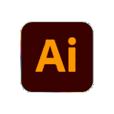 Adobe Illustrator logo with stylized letters 'Ai' on a dark background.