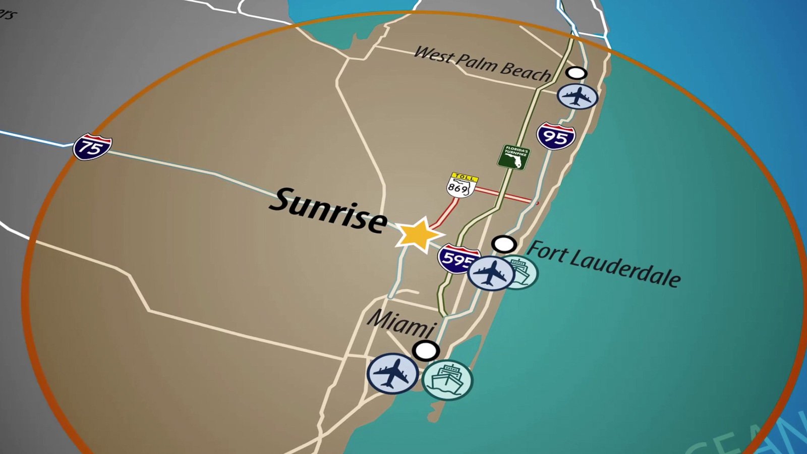 At the nexus of the greater South Florida region, Sunrise offers convenient access to Latin America and beyond via three international airports and seaports. Visitors enjoy clear roadways that make a 15-minute trip to South Florida’s legendary beache