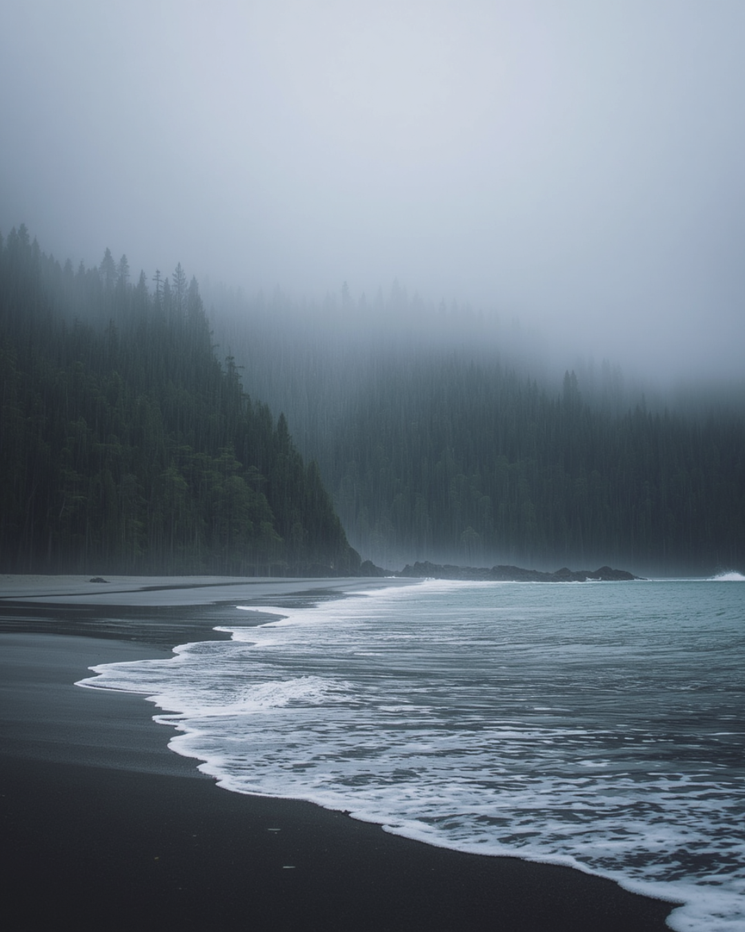 Peaceful ocean view from a sandy beach on Vancouver Island.
