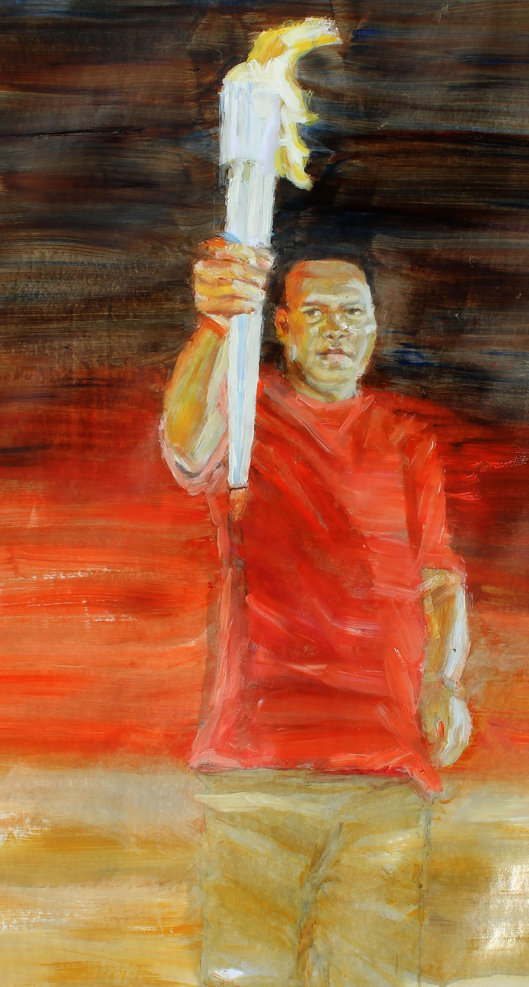 Freedom

20" x 30"

Oil on paper

Holding the eternal flame, "the greatest" olympic, world boxing champion, and civil rights leader Muhammad Ali was the inspiration for this work of art. The original will be on display at the National Afro-American M