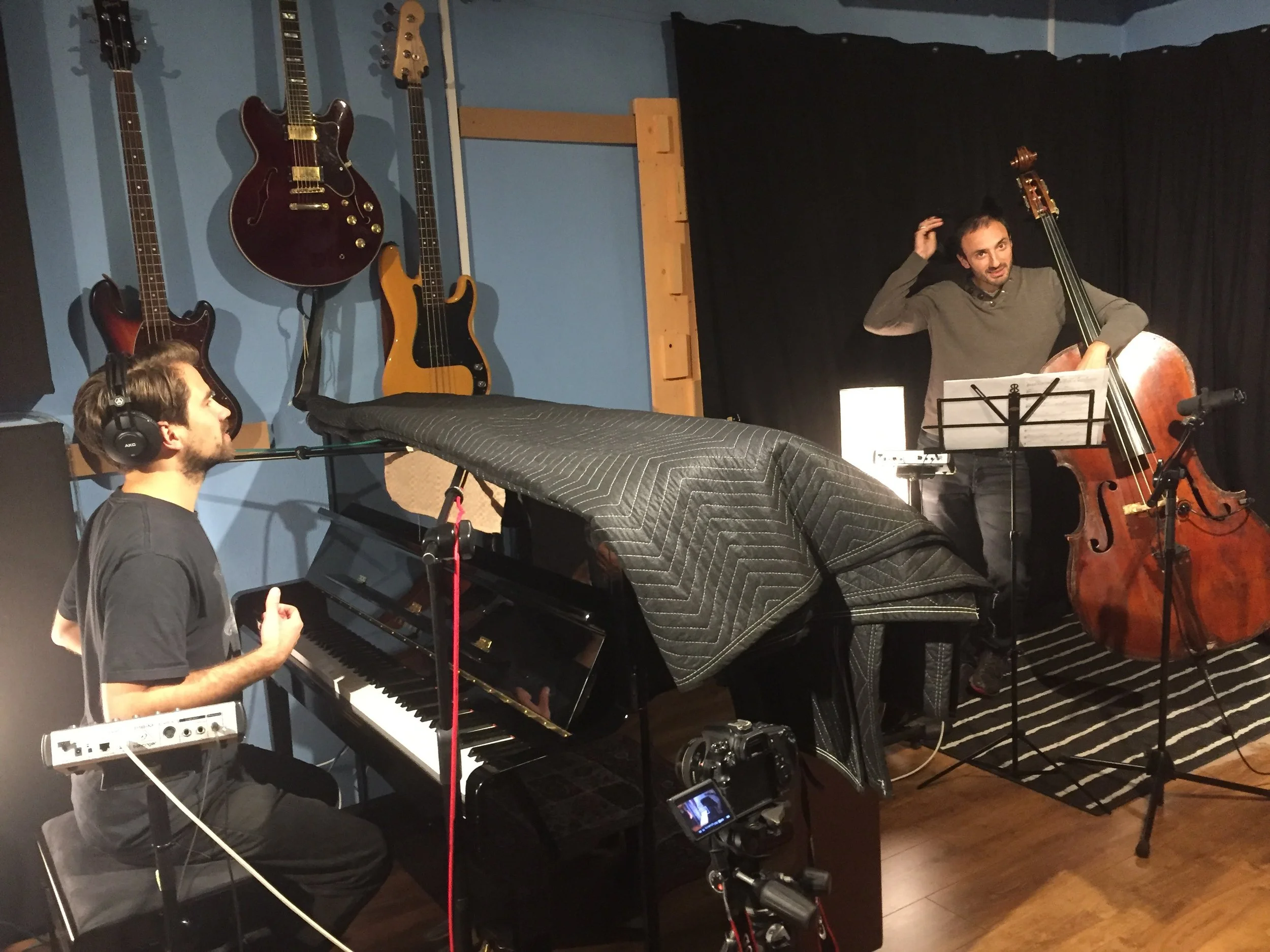 Kit Downes recording piano at Soundcaster Studios