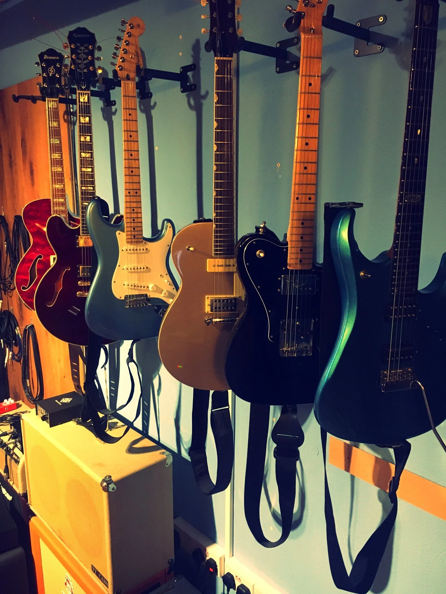 Selection of electric guitars ready to use