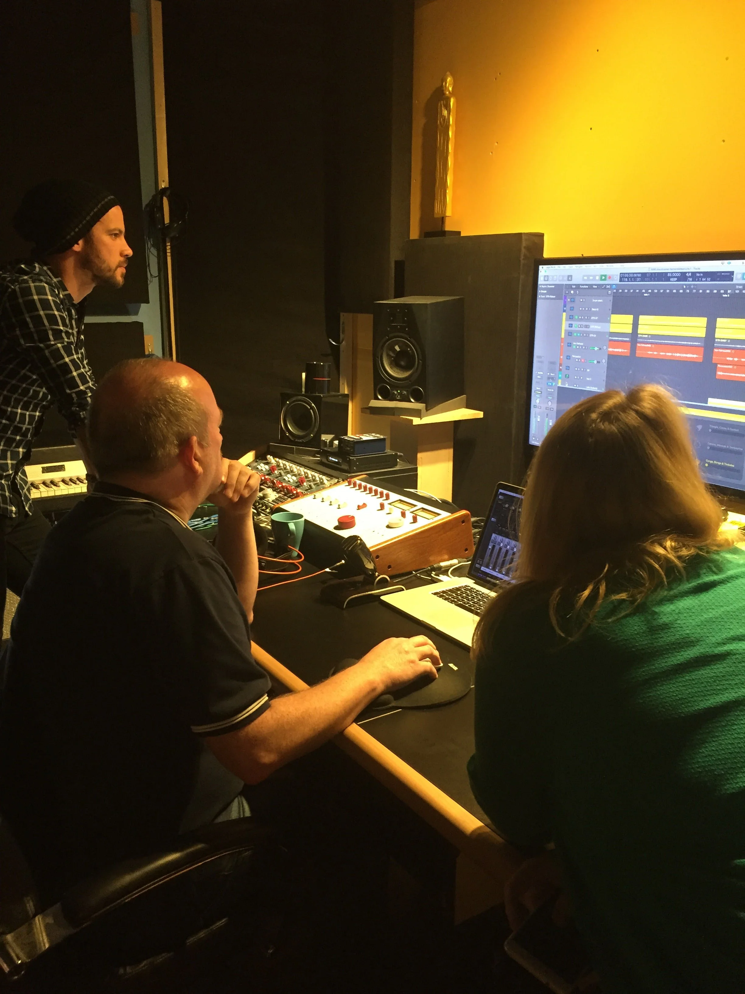 Checking the mix at Soundcaster Studios