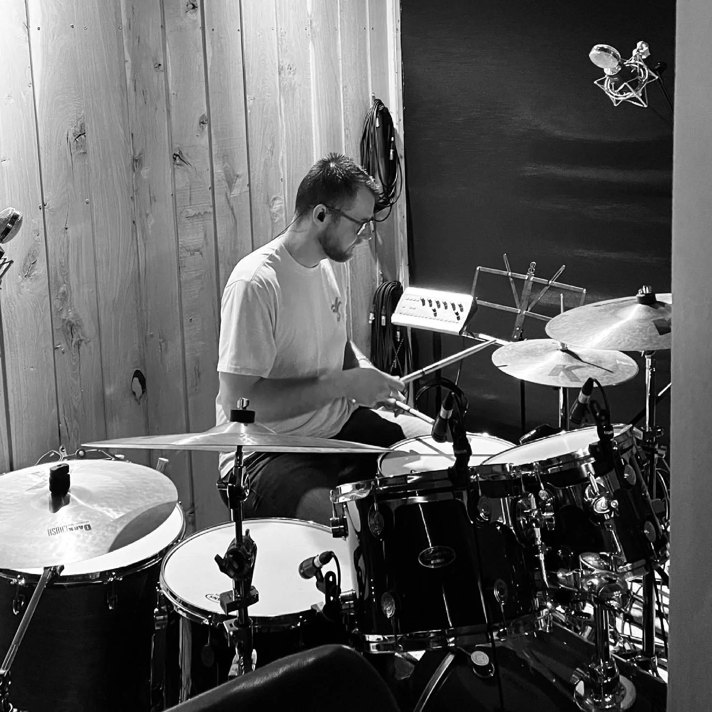 Mark Wogan recording drums at Soundcaster Studios