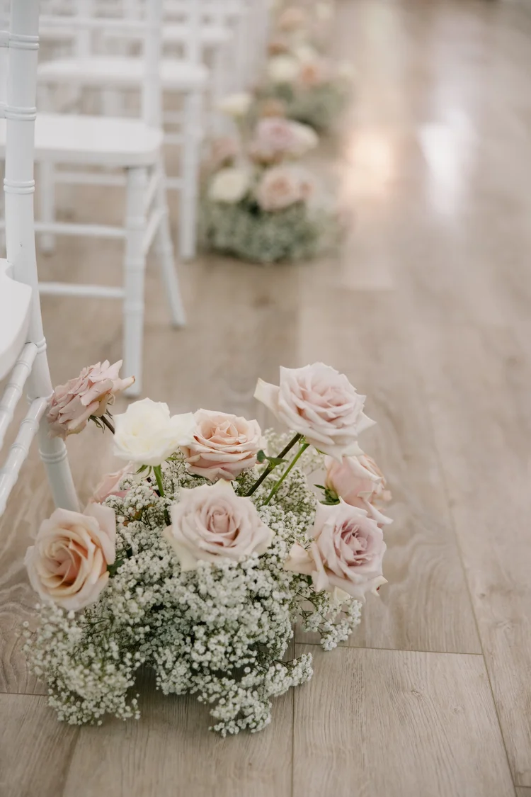 Blush garden bouquet with roses and baby's breath