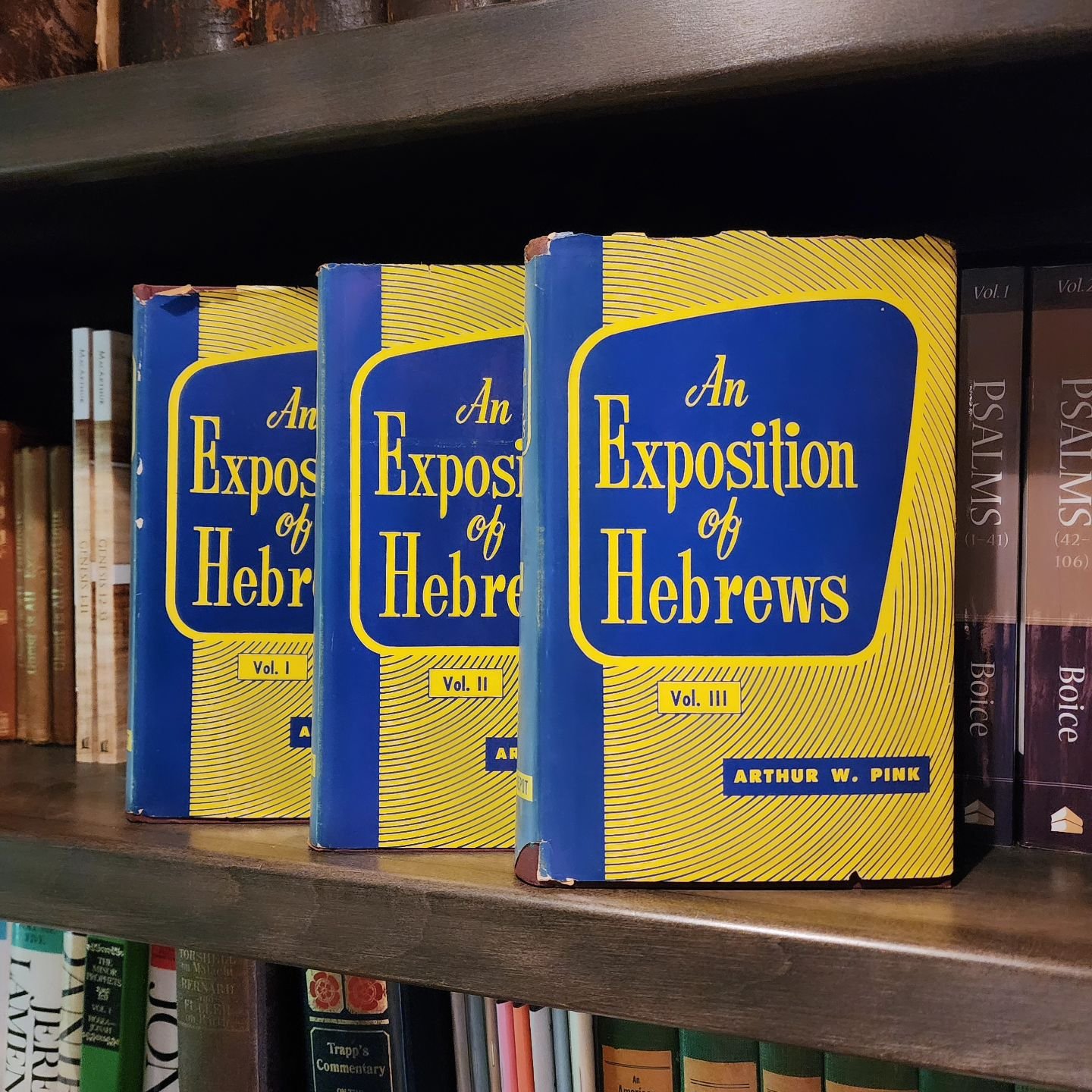 Today's addition to the APC Library is a first edition 3 vol. set of A.W. Pink's Exposition of Hebrews. Published by Bible Truth Depot (I.C. Herendeen) in 1954&mdash;Pink died in '52&mdash;these were first entries in his Studies in the Scriptures. Co