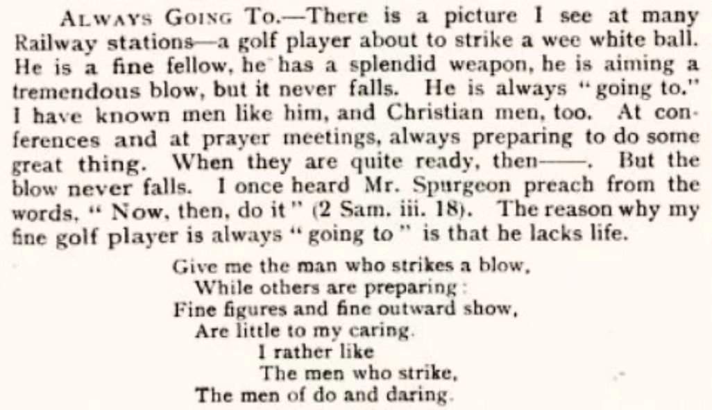 &quot;Always Going To.&quot;
Extract from 'Lamps from the Lamp-Room' article by William Luff, July 1905.