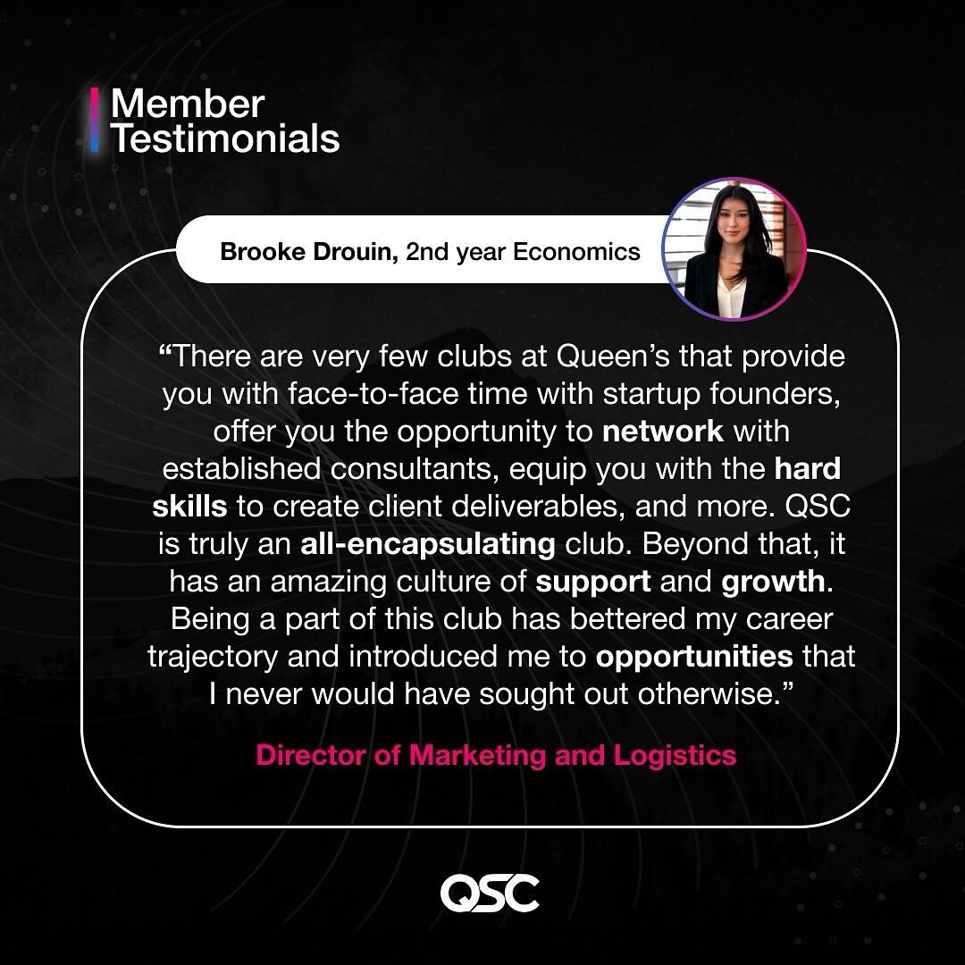 Check out Brooke&rsquo;s QSC story - it&rsquo;s all about real growth and real people. 

Want to learn more? Click the link in our bio and see what Queen&rsquo;s Startup Consulting is all about.