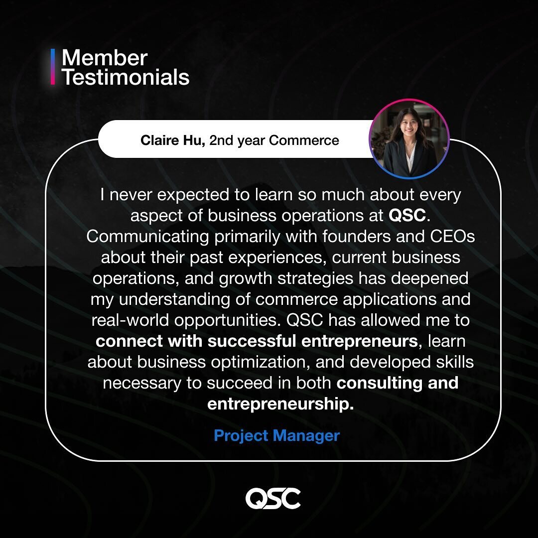 Check out Claire&rsquo;s QSC story - develop necessary skills to succeed in consulting and entrepreneurship.

Want to learn more? Click the link in our bio and see what Queen&rsquo;s Startup Consulting is all about.