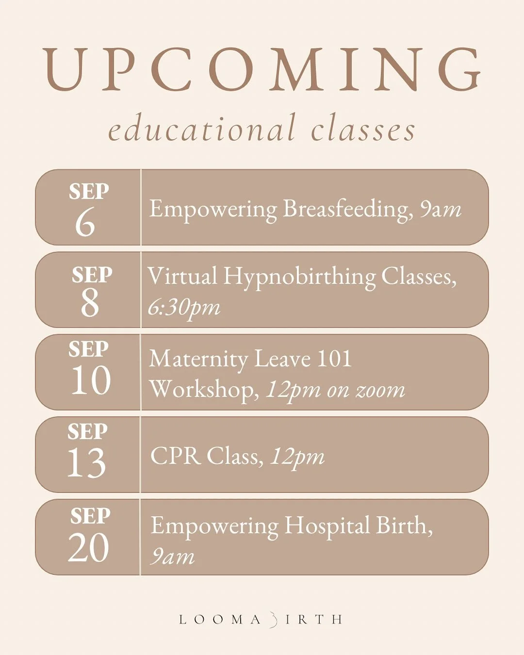 🗓️ September Schedule is Here! 
⁣
A new month &mdash; a fresh cycle, a new chapter, and another opportunity to serve, support, and show up with heart 🤍
⁣
🔗 Check the link in bio for the full calendar + registration

📬 DM us with any questions &nd