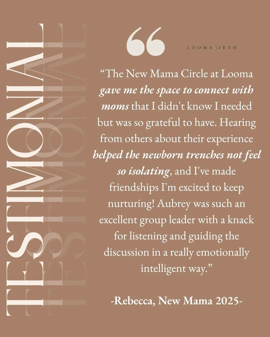 Every review like this reminds us why we do what we do.

The New Mama Circle isn&rsquo;t just a class, it&rsquo;s a safe space to land. A place to share, rest, and remember that you were never meant to do this on your own 🤍

#LoomaBirth #NewMamaCirc