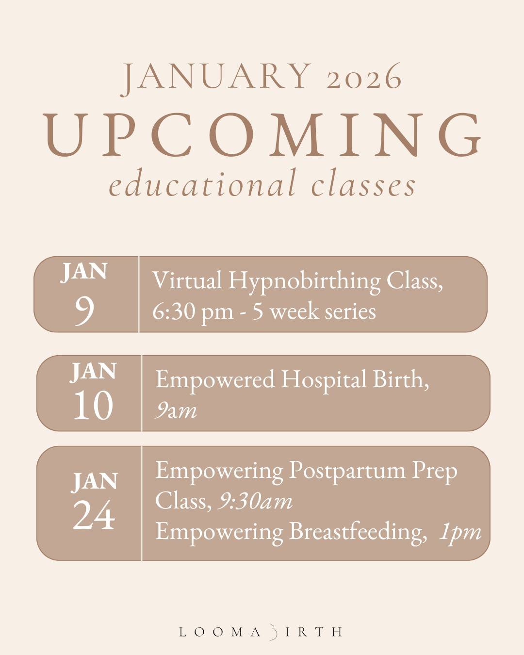 🗓️ January Schedule is Here!
⁣
A new year begins! A fresh start, renewed intentions, and another beautiful opportunity to support you through pregnancy, birth, and postpartum 🤍
⁣
🔗 Check the link in bio for the full January calendar + registration