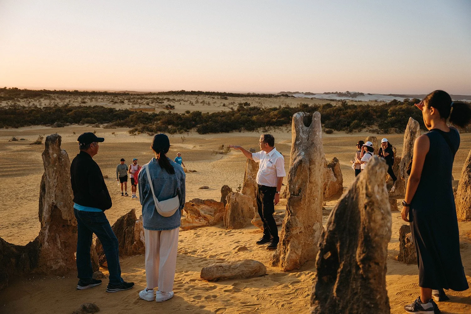 Pinnacles Desert limestone formations at sunset