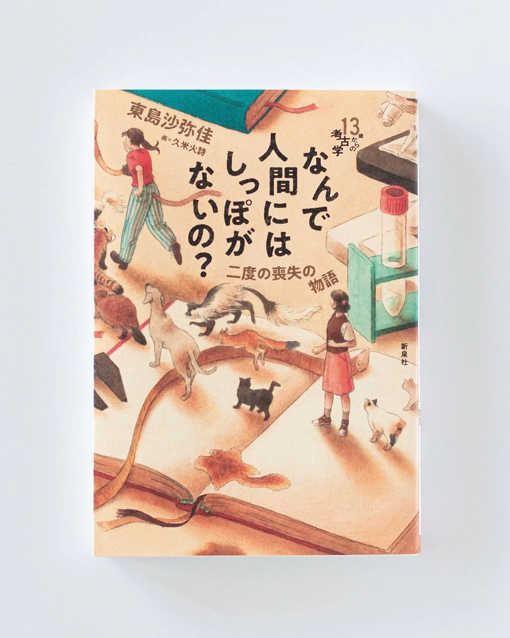 【装画のお知らせ】13歳からの考古学『なんで人間にはしっぽがないの? 二度の喪失の物語』(東島沙弥佳 著/新泉社)
児童書(YA)の装画・挿絵を担当させていただきました!
本日9月26日発売です。
中学一年生の主人公・千鶴ちゃんと一緒に、
叔母・杏奈ちゃんによる「しっぽ」の研究の足跡を巡っていきます。
「知りたい」気持ちを原動力に、
いろんな枠を飛び越えて、夢中になって進んでいく、
ひとりの研究者のお話です。
原稿をいただいた時、とても面白くて、わくわくと「読書」を楽しみながら、「高校生の頃