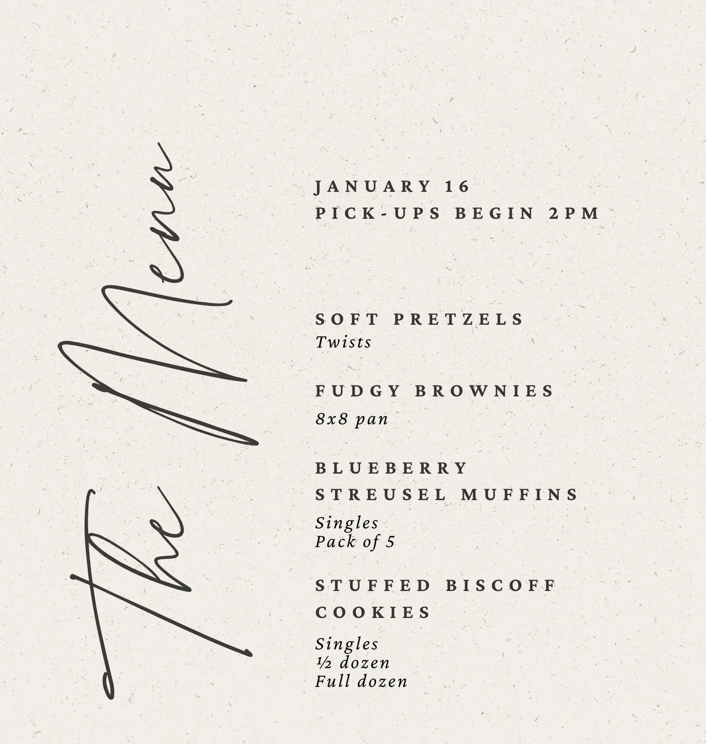 Ordering is now open and everything will be baked fresh on Friday

Soft pretzels 🥨
These delicious hand-twisted pretzels are as big as your palm. Soft and salty, pair with your favorite dipping sauce or enjoy them as is.

Fudgy Brownies 🍫
With a cr