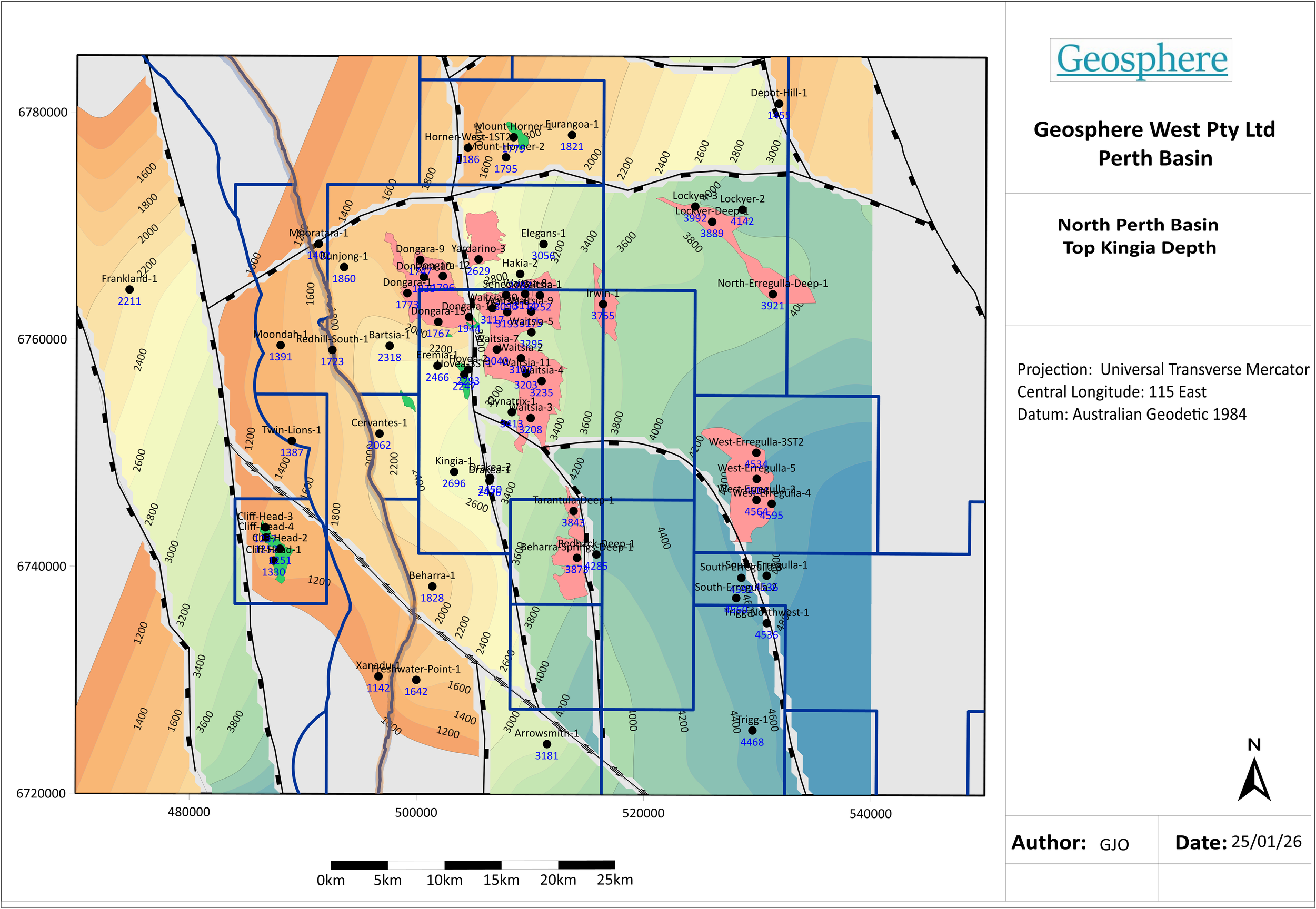 Geosphere Depth 63 Perth Basin wells with 2700m of interpreted Kingia Sandstone are ...