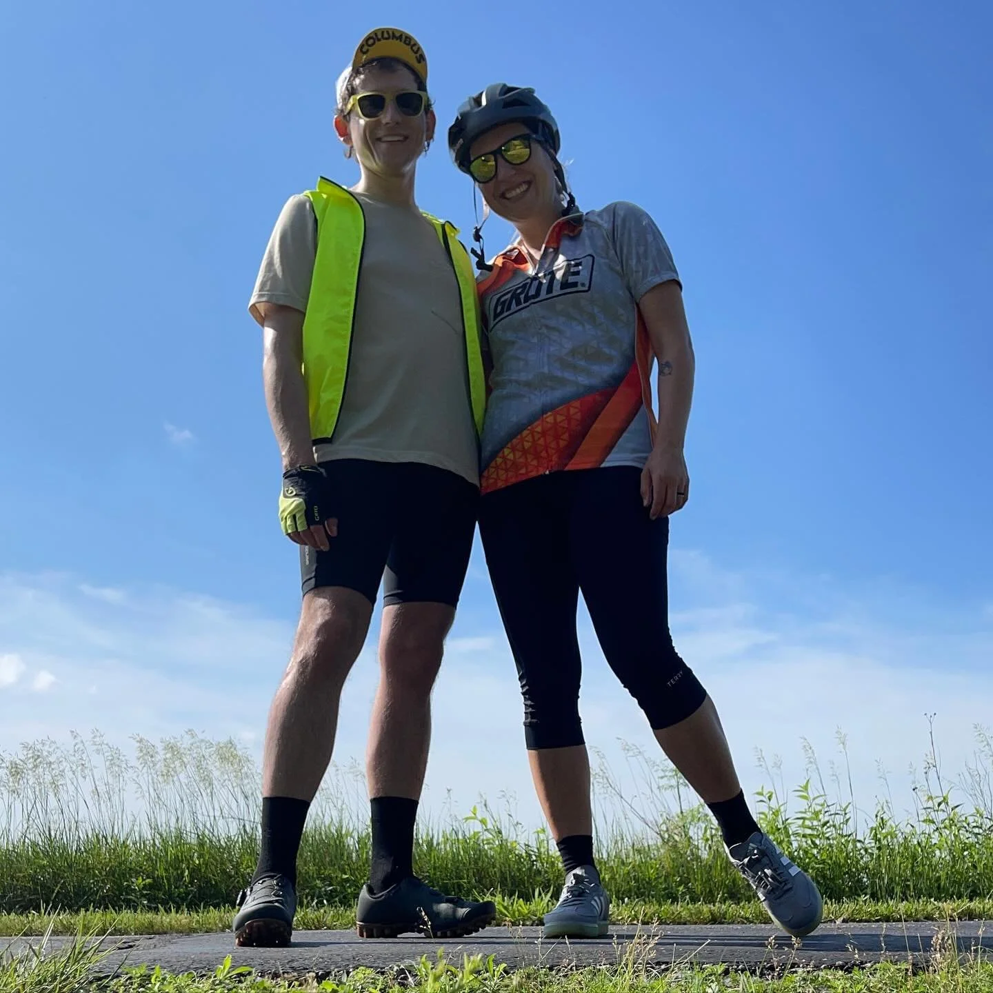 Y E A R  5 🚴🏼&zwj;♀️🚴&zwj;♂️
Tried to recreate our pic from our first adventure 🤓. 
The bright side of covid times is that it made us try new things. But also very thankful to be out of covid times so I can use real bathrooms!