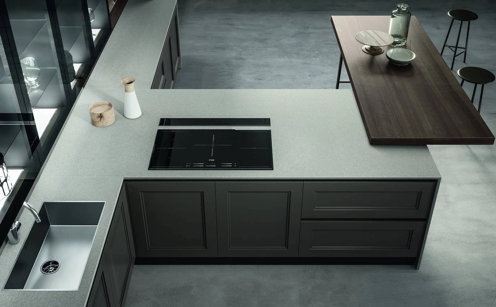 spacious kitchen workspace area