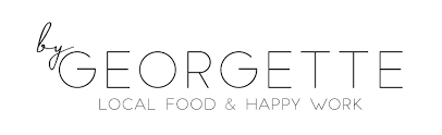 Logo avec le texte 'by GEORGETTE' et la phrase 'LOCAL FOOD & HAPPY WORK' en dessous.