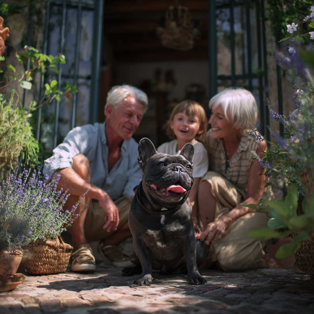 French Bulldog enjoying life with a family after being bred responsibly in the United States