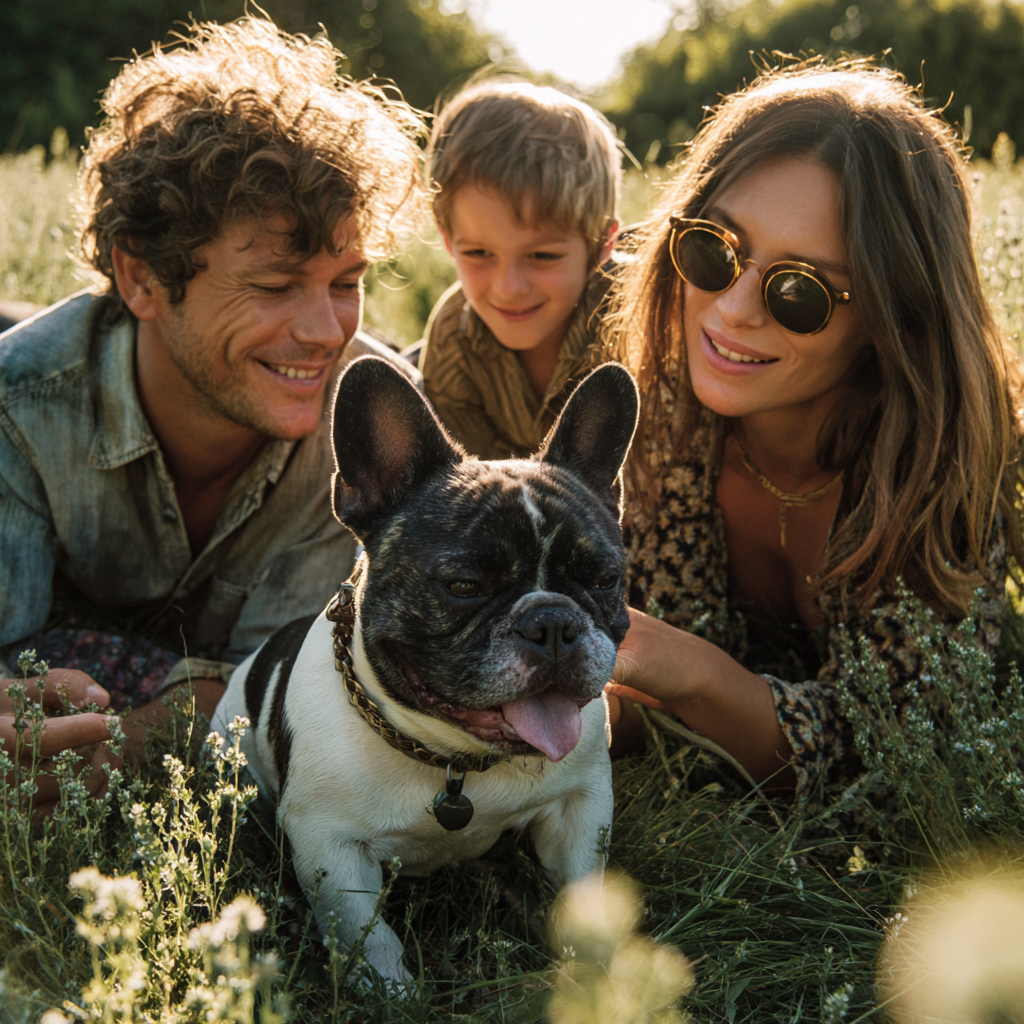 Happy family enjoying life with a French Bulldog from a responsible breeder in the United States