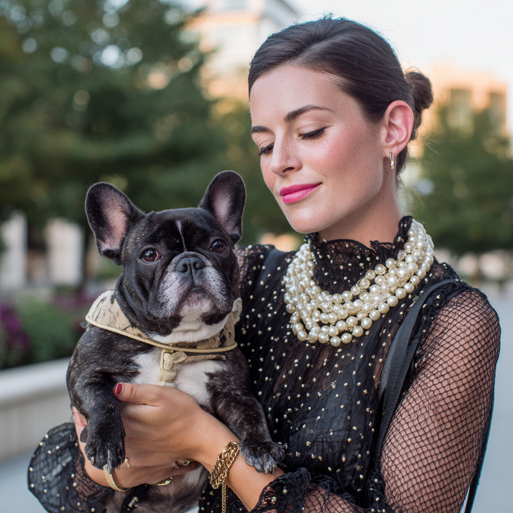 Elegant black French Bulldog being held by its owner outdoors, showcasing a healthy, compact Frenchie from Country Club Frenchies breeding program