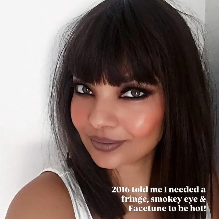 Found this gem from 2016&hellip; straight hair wig, full fringe, smokey eye, neutral lip, and enough editing to qualify as witness protection😂

Back then, so many of us were taught to chase whatever trend was loudest. Change your hair. Change your f