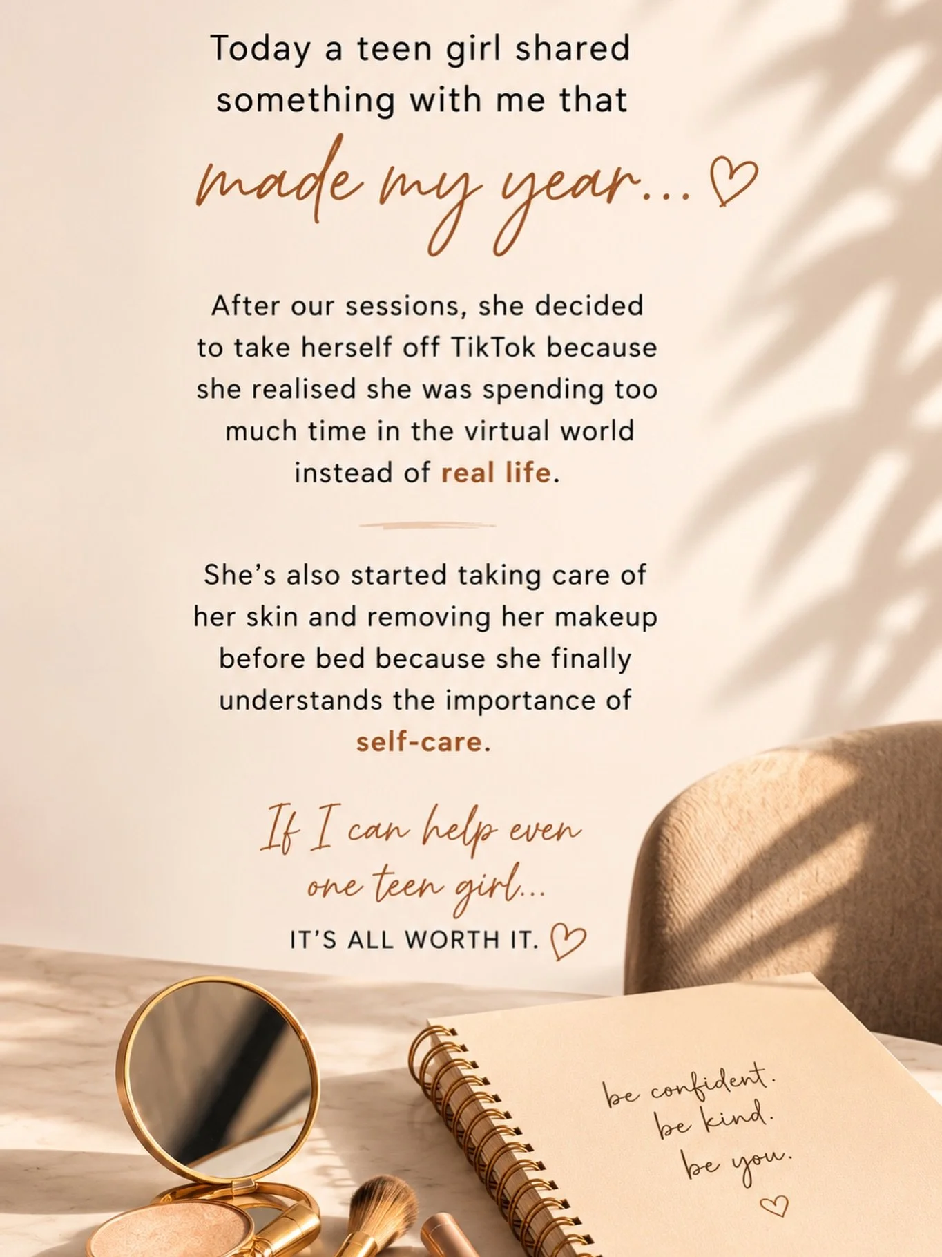A student in this week&rsquo;s final Boldly Beautiful Teen Program session shared something that honestly meant so much to hear&hellip;

After our sessions discussing self-esteem, comparison, confidence and social media influence, she told me she has